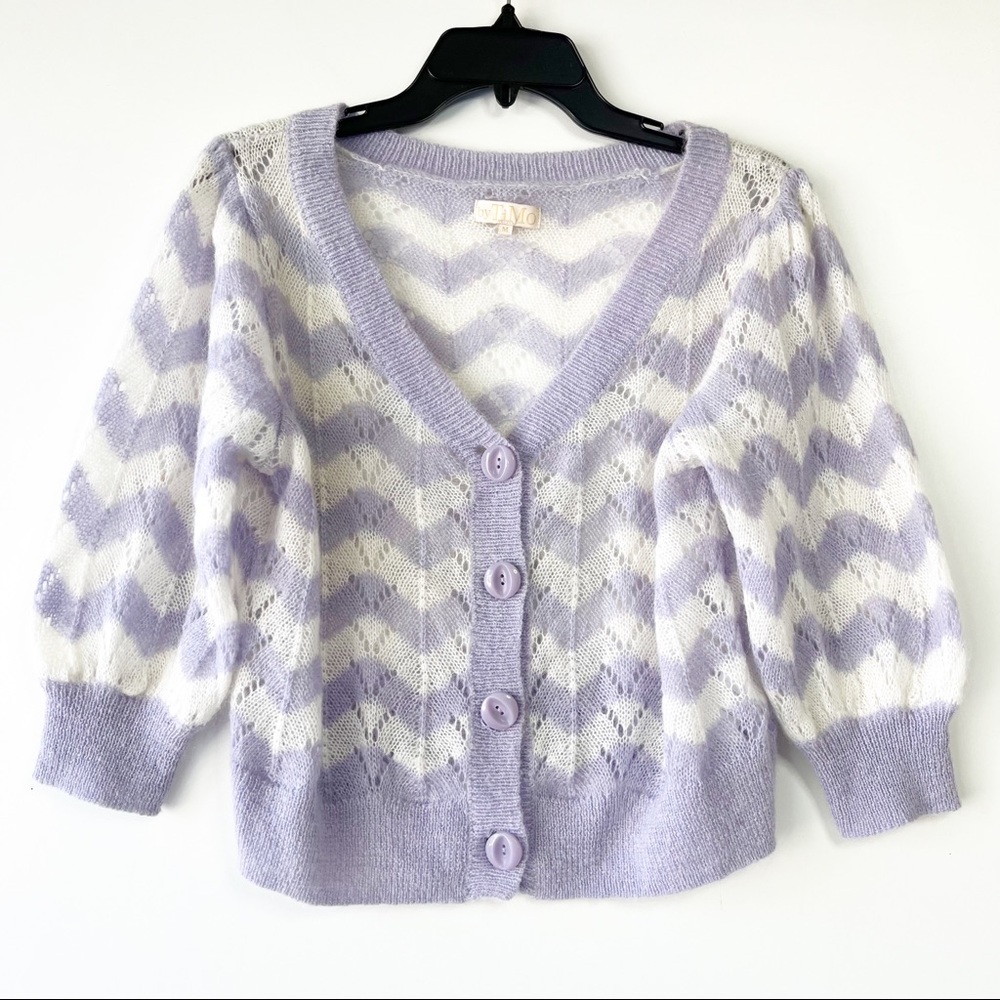 ByTimo wool mohair knit chevron purple striped button down cardigan